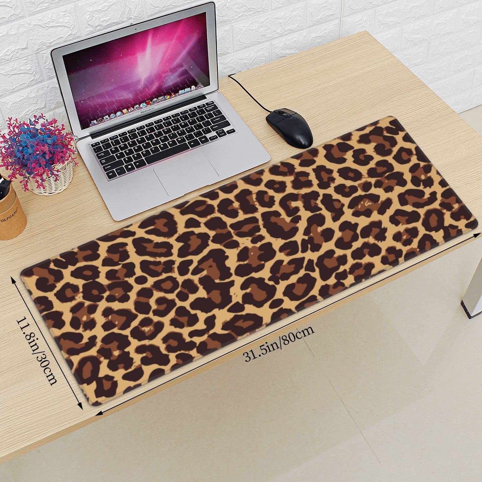 Tappetino per mouse da gioco grande, motivo gatto rosa, XL, 31,5 x 30 cm, tappetino per scrivania, tastiera estesa, tappetino per scrivania con base antiscivolo e bordo cucito, per casa e ufficio