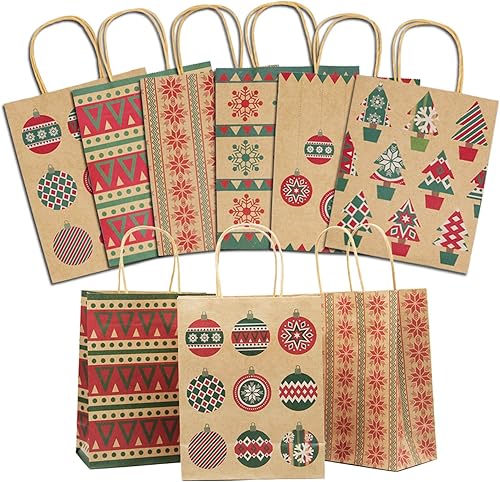Lulu Home Bolsas de regalo de Navidad, 24 bolsas de papel kraft de Navidad medianas con asa