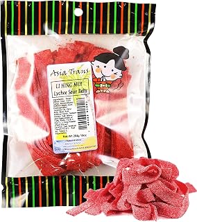 Asia Trans Lychee Belt Strips with Li Hing Mui Plum Powder - Hawaiian Favorite - Sweet & Sour Soft Gummy Candy 10oz