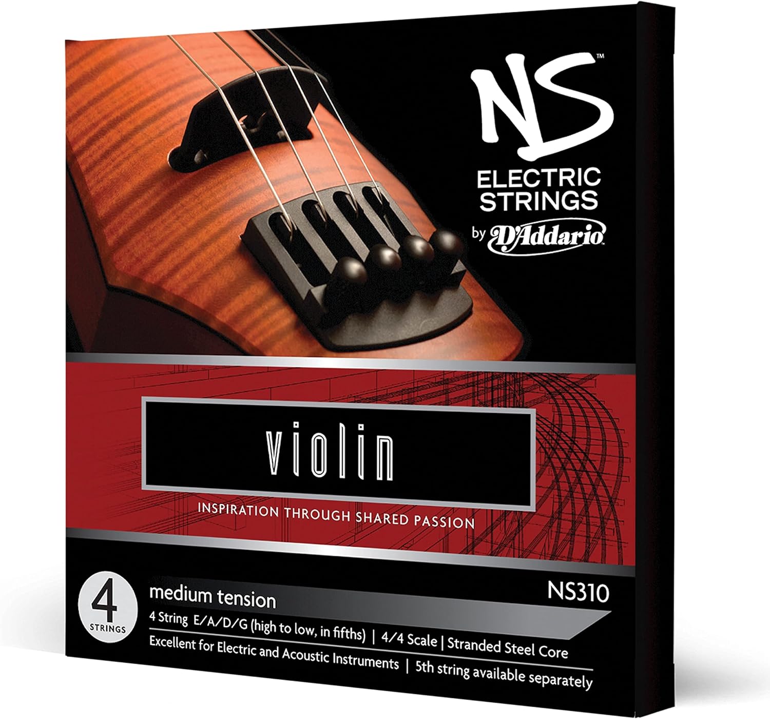 D'Addario NS310 NS Electric Violin Strings, Medium