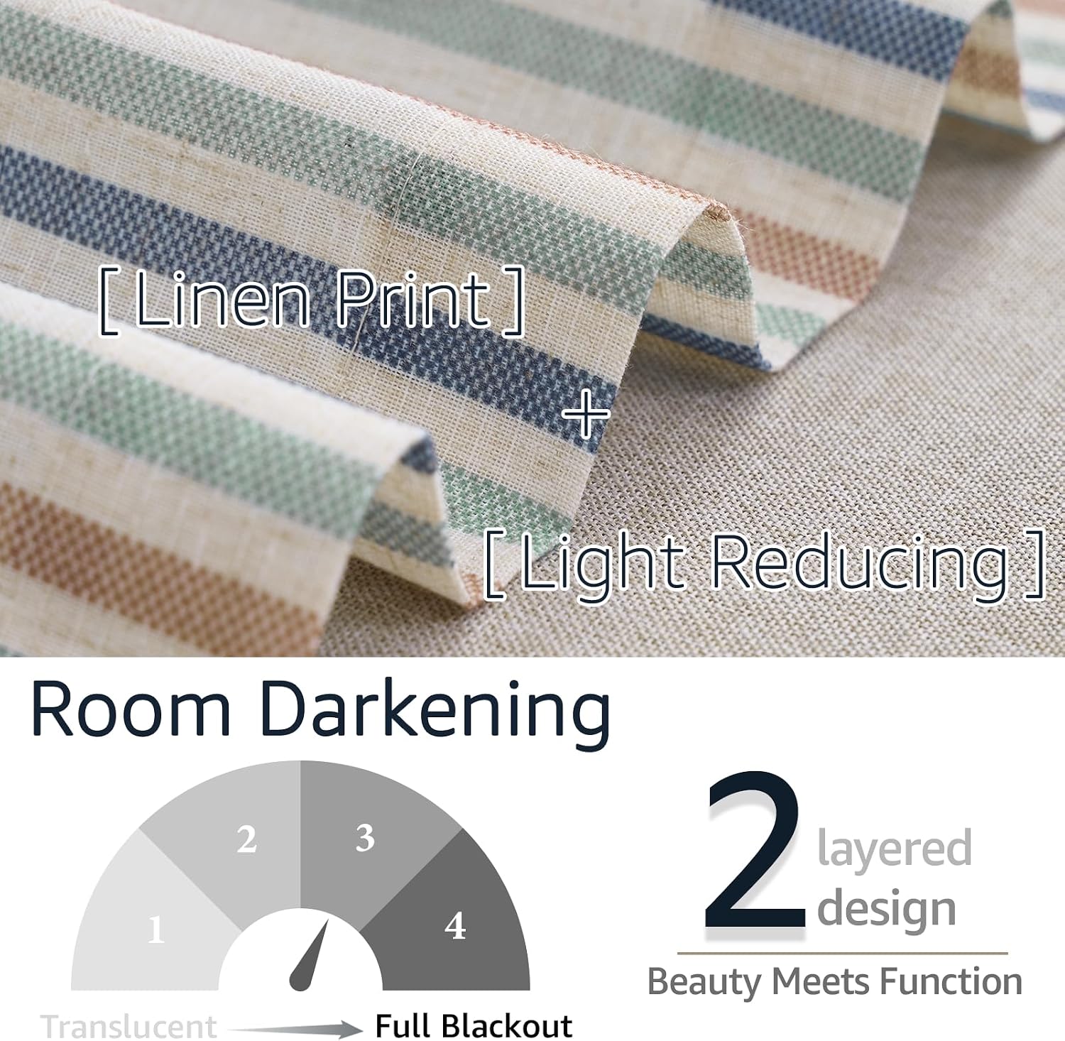jinchan Stripe Linen Kitchen Valance Curtain, 50x16, 1 Panel, Multi Coastal