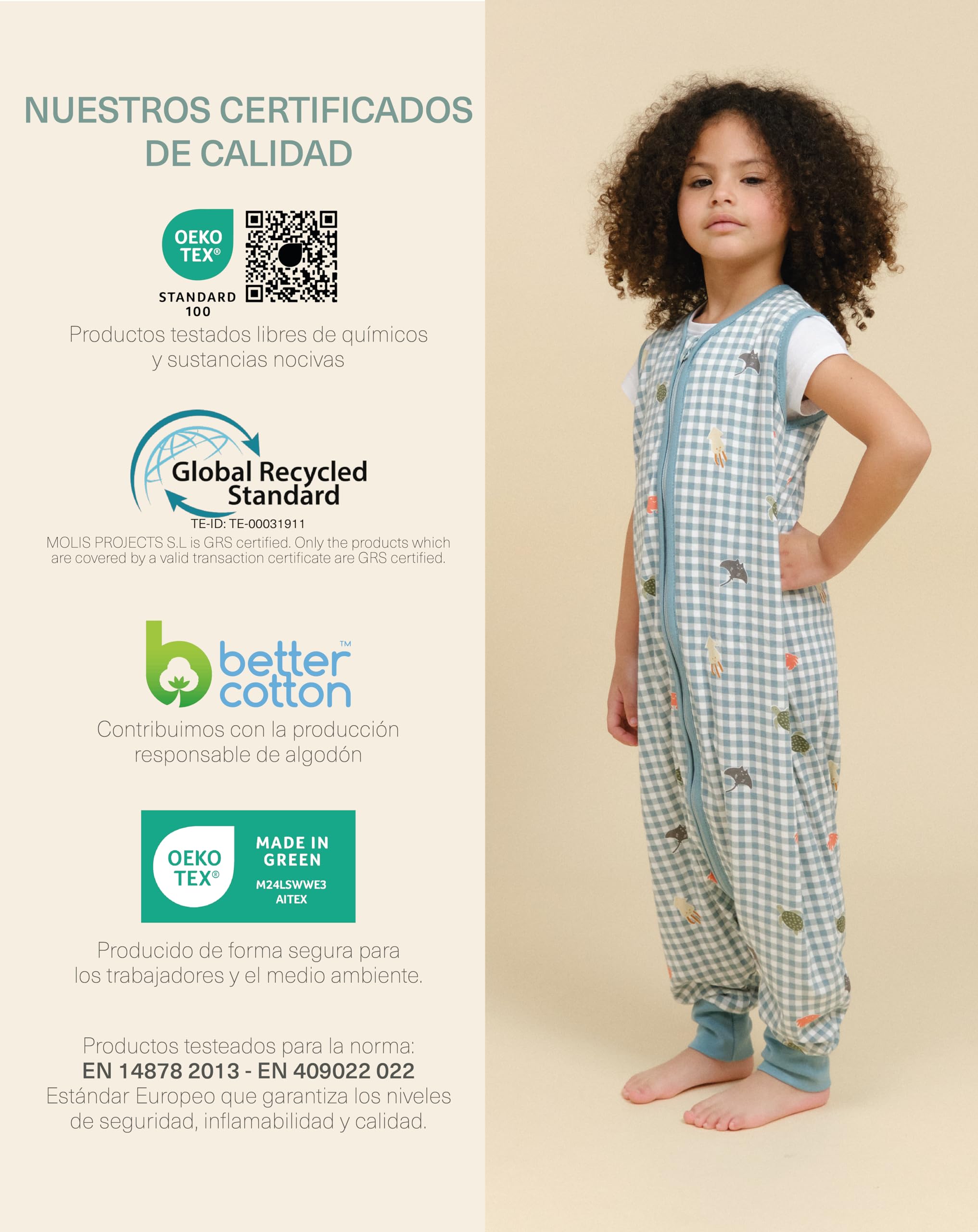molis&co - Pijama Burbuja con Pies 0.5 TOG - 90 cm (3 años) - Ideal para Verano - 100% Algodón (Oeko-Tex 100) - Summer Sea — view 6
