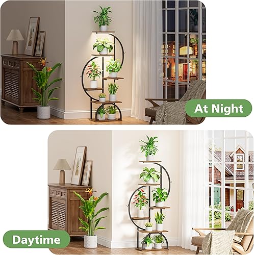 Miniatura 7 de Soporte para Plantas de Interior con Luces de Crecimiento - Estante para Plantas de Interior de 6 Niveles, Soporte de Esquina de Metal de 47.2