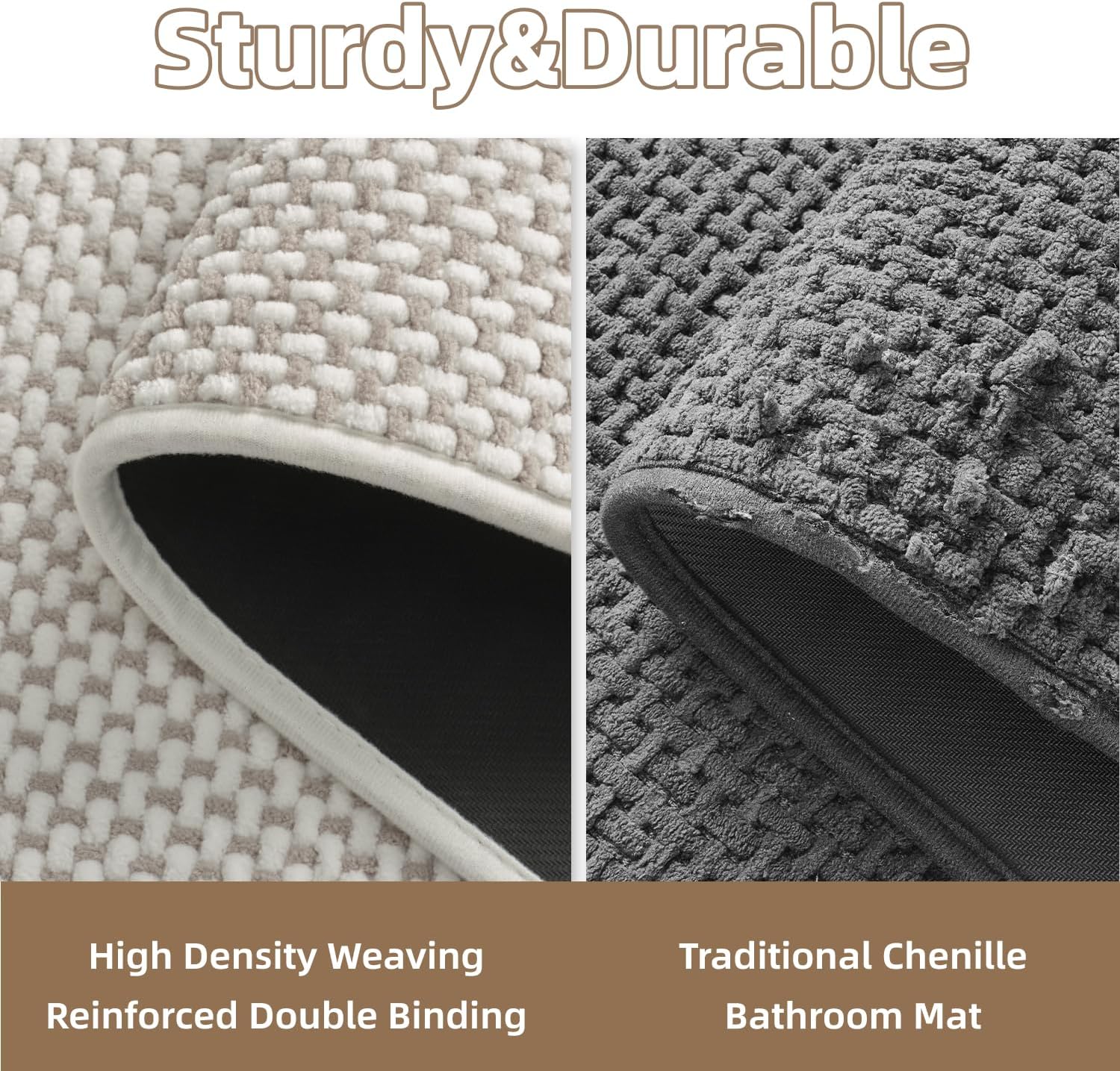 PADOOR-Bath Mat-Super Absorbent Chenille Bathroom Mats-Rubber Backed Bath Mats for Bathroom Non Slip, Easy Clean Bathroom Rugs Front of Bathtub,Shower Room,Sink-17×28, Beige&Cream - Image 5