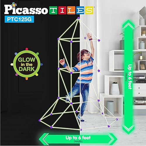 Miniatura 2 de PicassoTiles Tienda de campaña para interiores y exteriores que brilla en la oscuridad, kit de construcción de fuertes para niños y niñas a partir