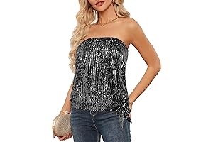 Sequin Tops for Women Sparkly Elastic Ruched Twist Knot Tie for Party; Dance Club