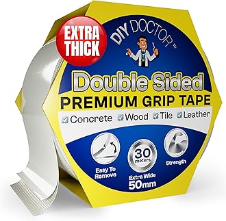 DIY Doctor XL Heavy Duty Double Sided Carpet Tape – Strong Rug Gripper for Carpeted Floor & Hard Surfaces – Carpet Tape Double Sided Heavy Duty (30m x 50mm)