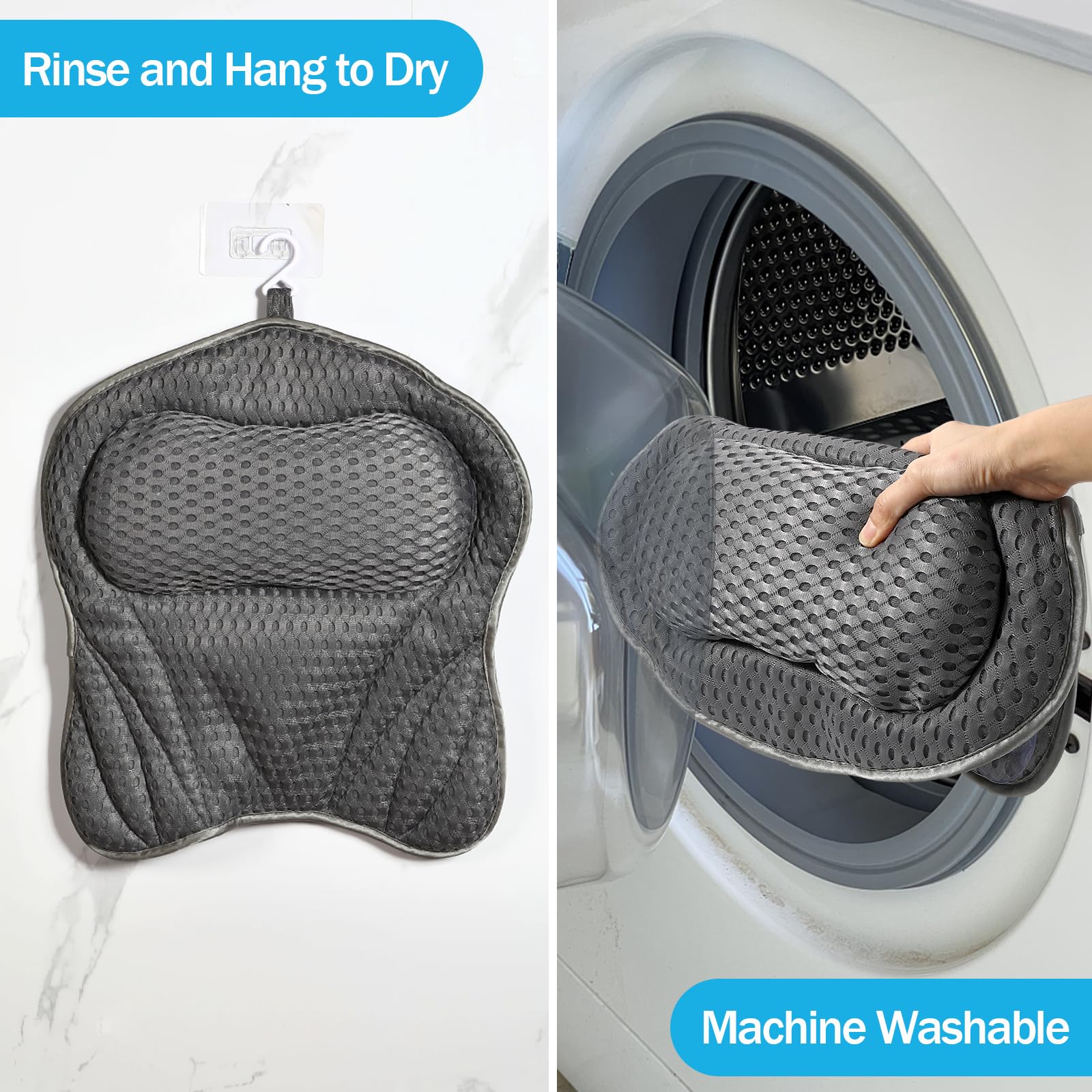 Almohada Bañera, Malla 4D Almohada de Baño, Almohada para Bañera con 6 Ventosas Antideslizantes, Reposacabezas Ergonómico, Puede soportar la Cabeza, el Cuello, la Espalda, para Bañera de Hidromasaje