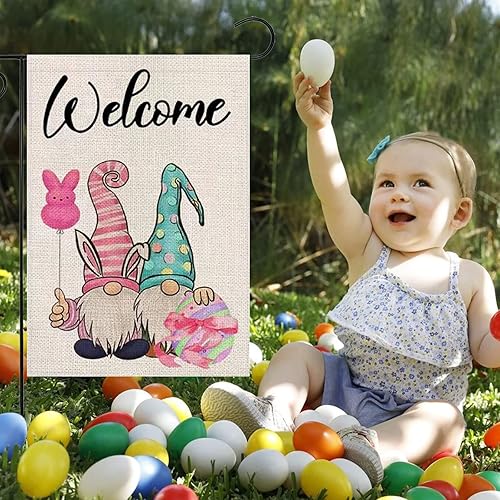 Miniatura 4 de SYSAMA Bandera de Pascua para jardín, 12 x 18 pulgadas, vertical, de doble cara, búfalo, bienvenida, conejo, zanahoria, huevo, Pascua, granja,