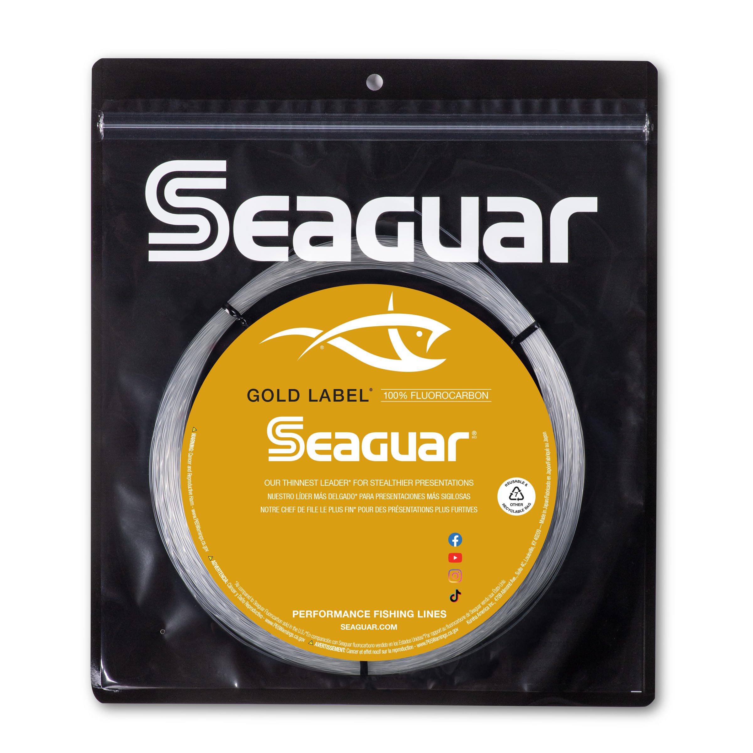 Seaguar Gold Label Big Game 100% Fluorocarbon Fishing Line Leader, 25 Yards, Multiple Weight Limits, Clear