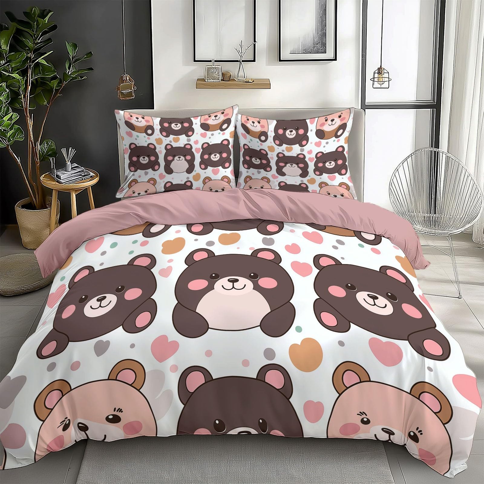 California King Duvet Cover Cute Cartoon Bear Cal King Bedding Duvet Cover Set, 3 Pieces, Soft and Breathable Comforter Cover with 2 Pillow Shams, for All Season