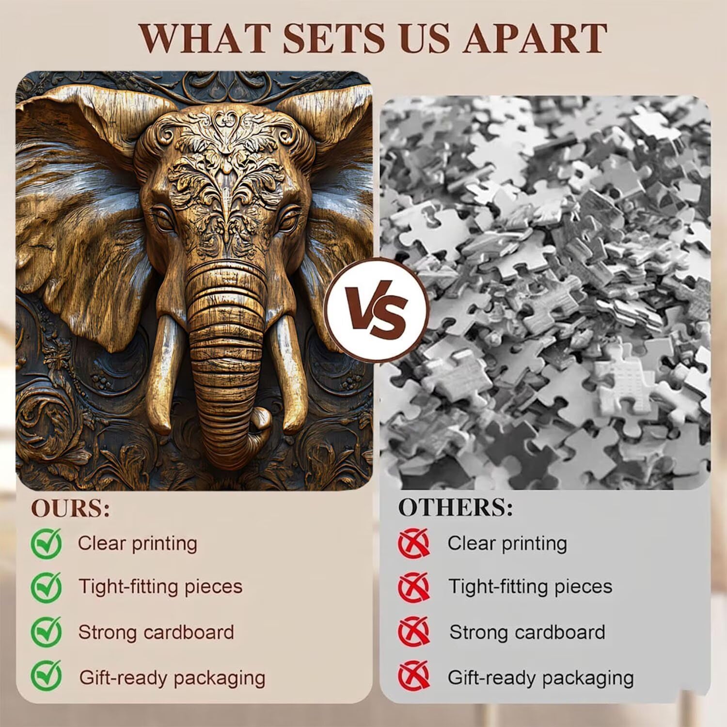 elefante Intaglio legno-2 Puzzle 5000 Pezzi per Adulti, Puzzle in Legno - Collezione Classica con Poster Incluso - Sfida di Concentrazione e Passatempo, Gioco per Famiglia, 156 x 105 cm f0-118