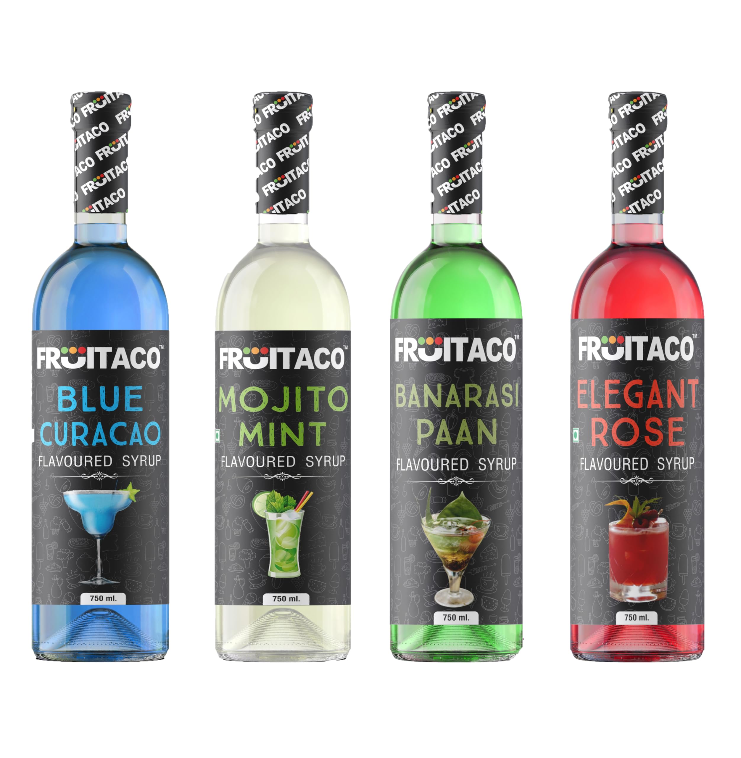 Fruitaco Blue Curacao, Mojito Mint, Banarasi Paan, Elagant Rose Syrup Perfect Mixer for Enhancing Mocktails & Cocktails, Drinks, and Mojitos at Parties, All Your Mixing Needs Non-Alcoholic (Pack of 4)-image-15