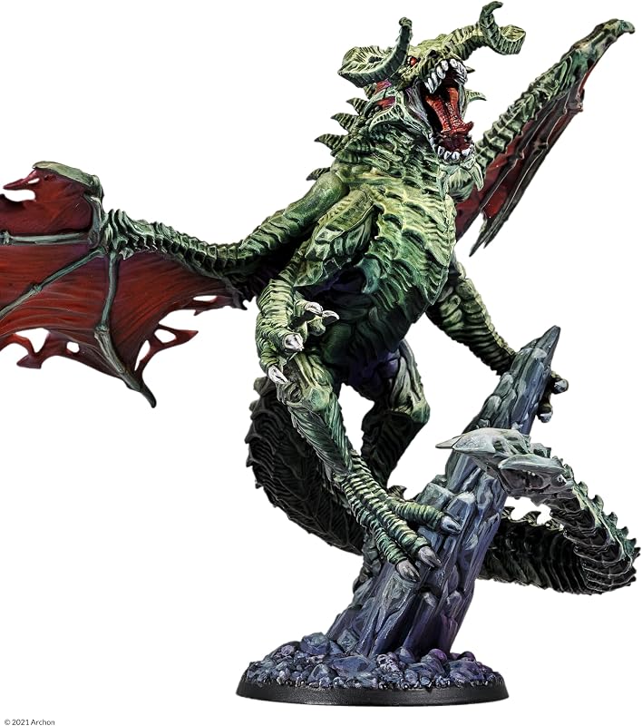 Dungeons & Lasers Draculus Dragon Miniature Figure - Tall 5.7" Height (145mm) with Scenic Base - 5E Compatible for DND and Tabletop RPG Games - Highly Detailed and Unpainted - from Archon Studio