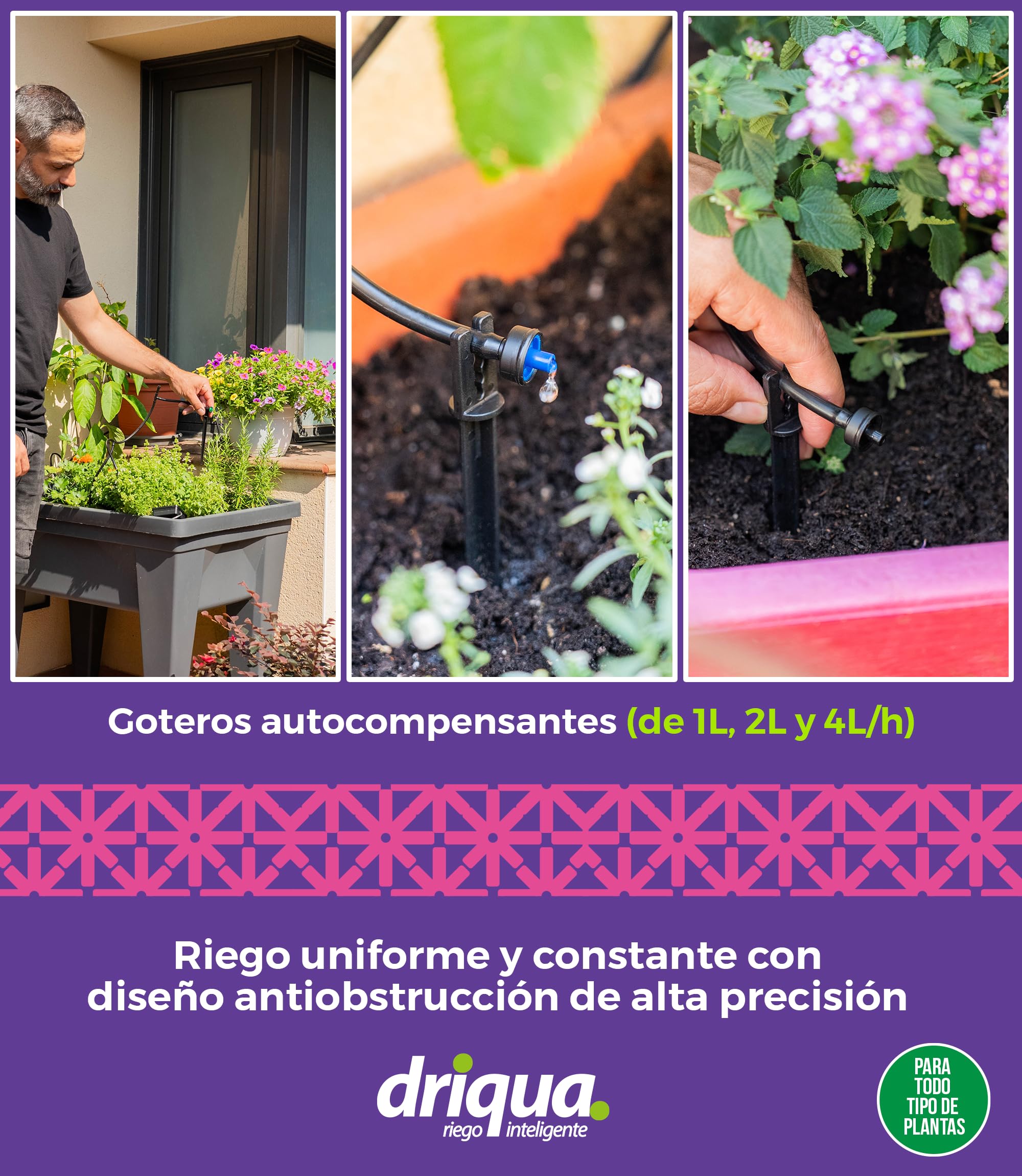 Kit de Riego por Goteo Balcones Terrazas y Huerto Urbano Sistema Completo 20-25 Macetas con Grifo Doble Latón Reductor Presión Goteros Autocompensantes Microtubo 25m Instalación Fácil sin Electricidad