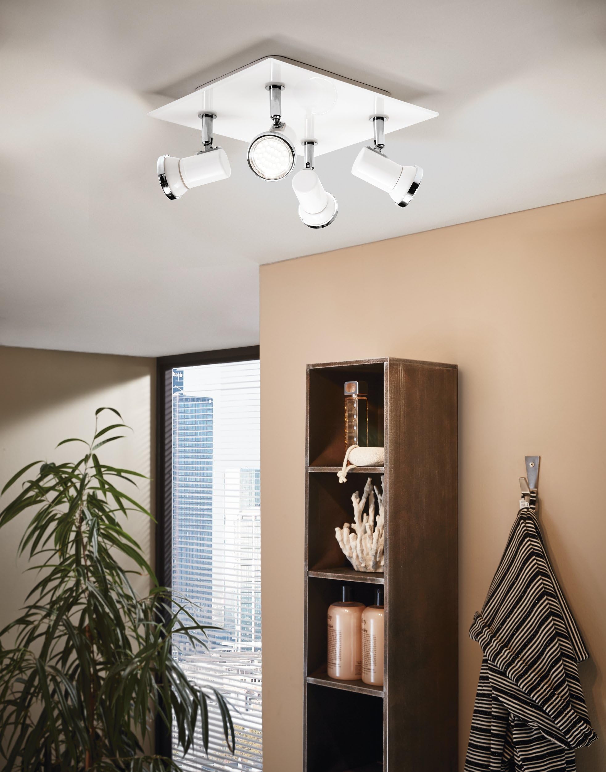 EGLO Lampa sufitowa Tamara 1, 4-płomienna lampa sufitowa | oświetlenie do łazienki, lampa łazienkowa z metalu w bieli i chromie, szkło, reflektory sufitowe, spoty z żarówkami GU10