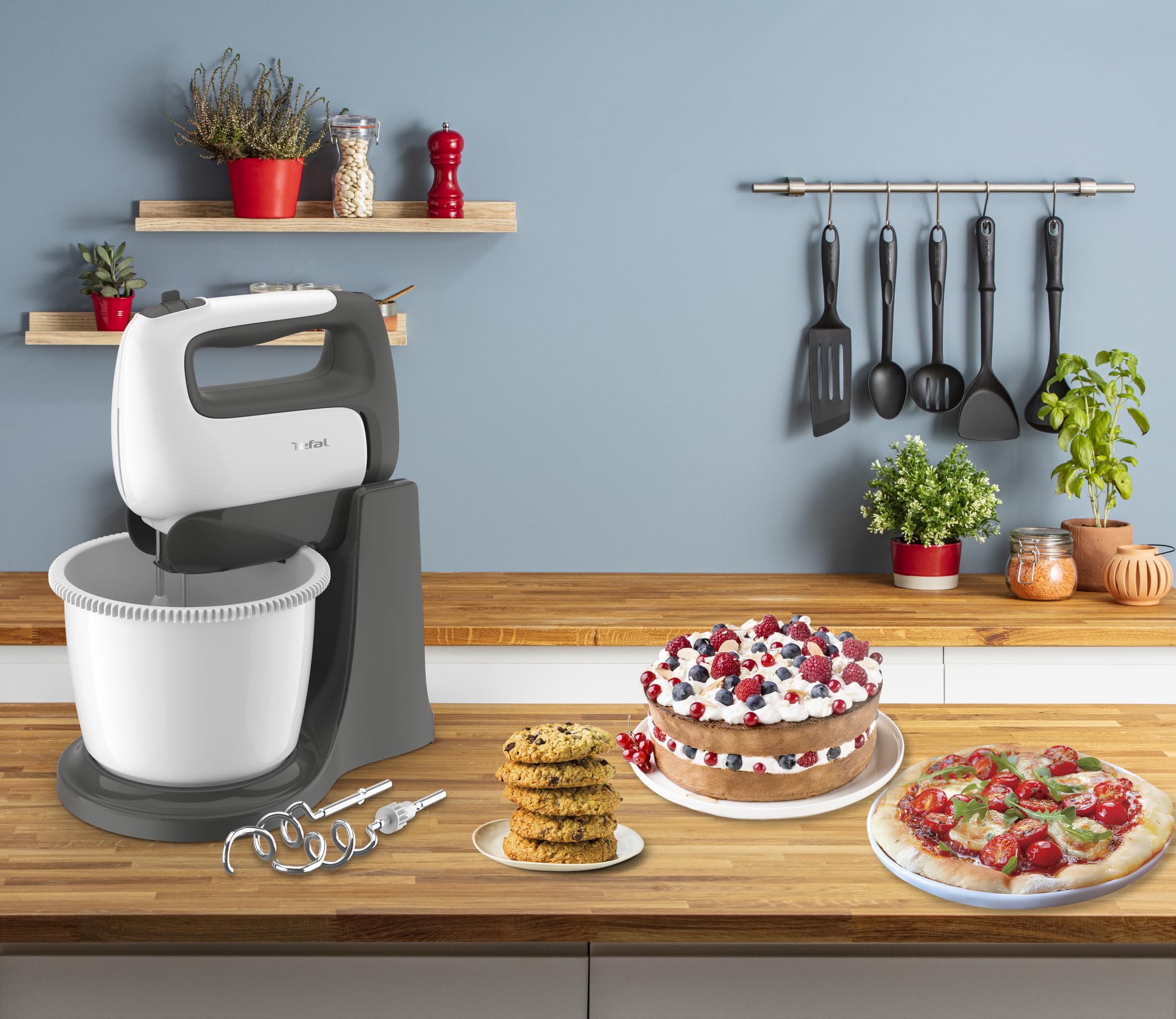 TEFAL HT464138 Prep'Mix, mikser ręczny z obrotową misą 2,5L, 500W, biały