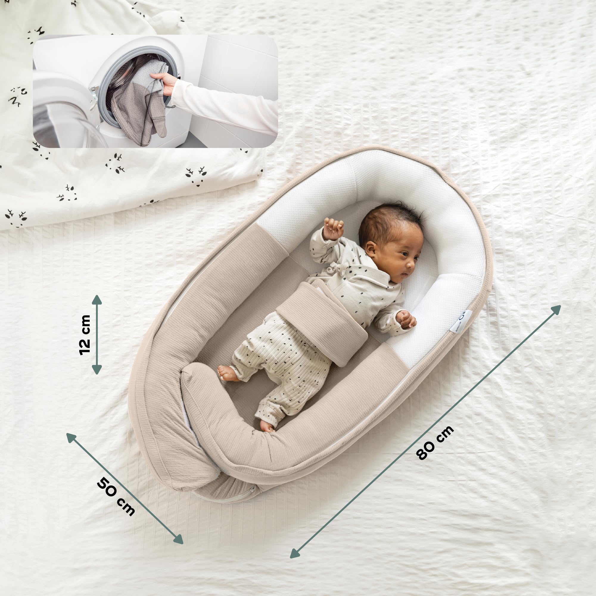DOOMOO Cocoon Reductor para recien nacidos Tetra Jersey Sand, Evolutivo, Transpirable, 0 - 8 meses