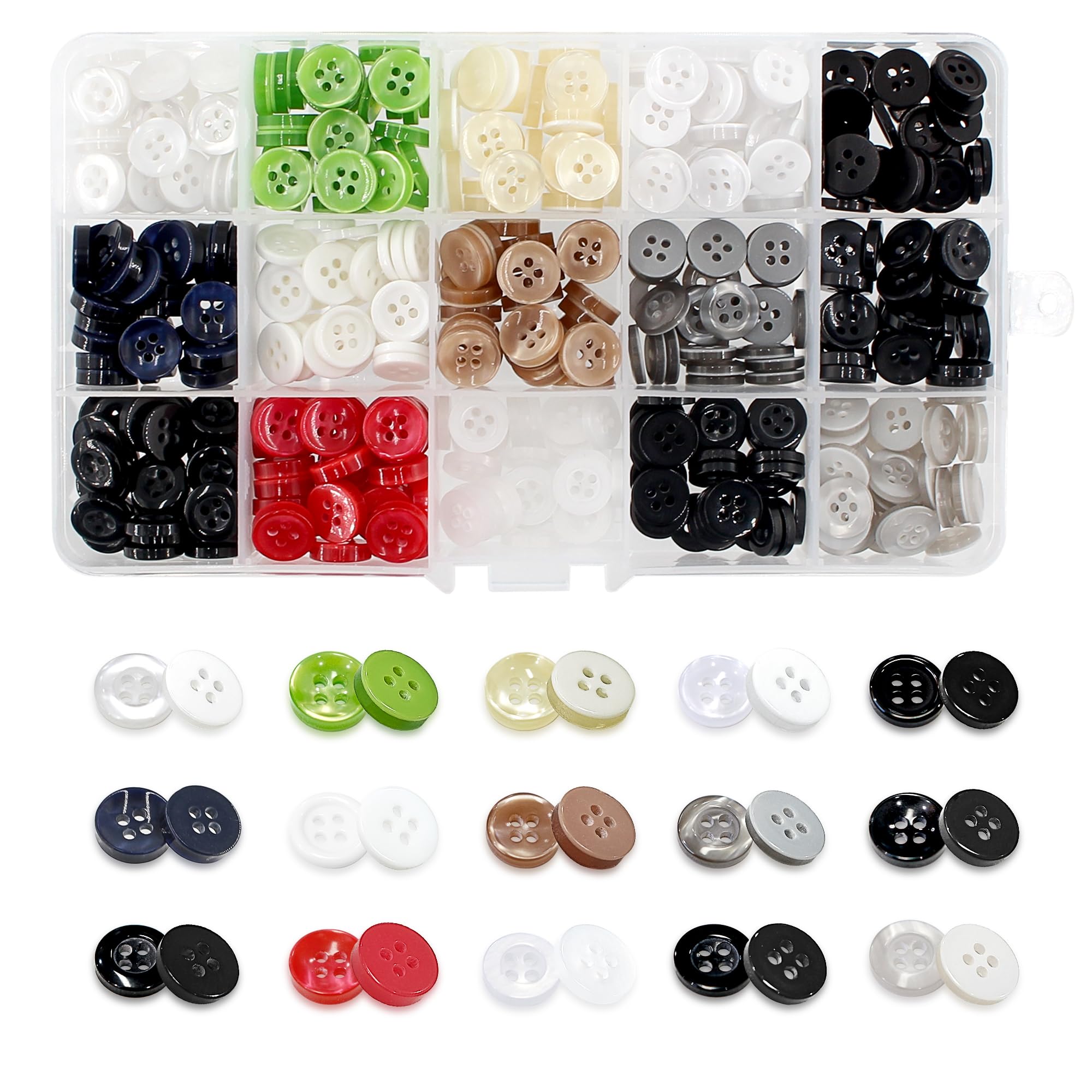 SHRJ 450Pcs Resin Round Buttons 4 Holes 11mm Sewing Craft Kit for DIY Craft