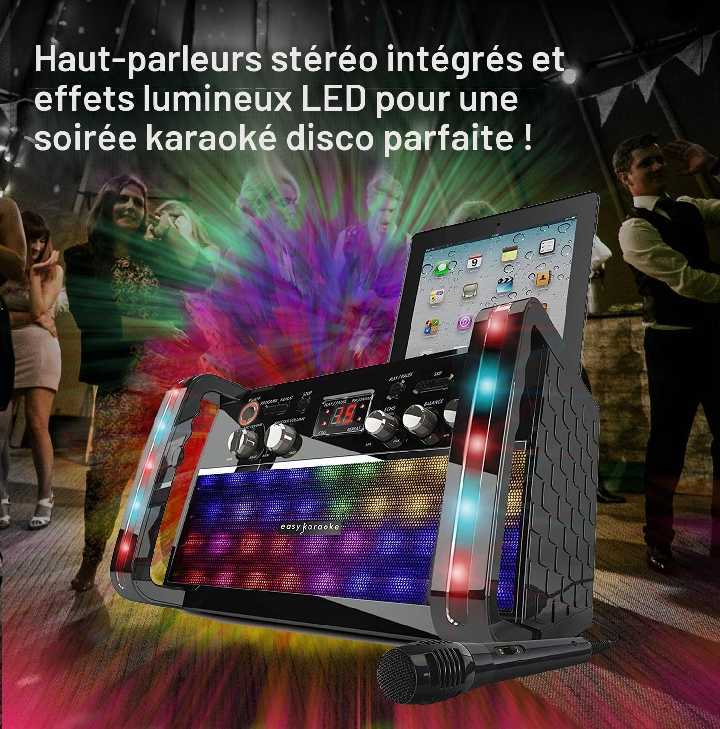 Easy Karaoke EKS213-BT Machine de karaoké Bluetooth CD+CDG avec lumières LED, Haut-Parleur intégré et 1 Microphone