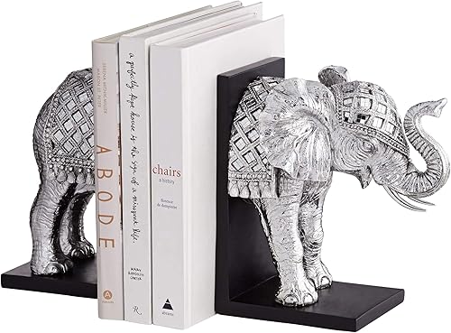 Miniatura 2 de Elefante - Extremos de libro plateados de 9 14 pulgadas de alto, Dahlia Studios