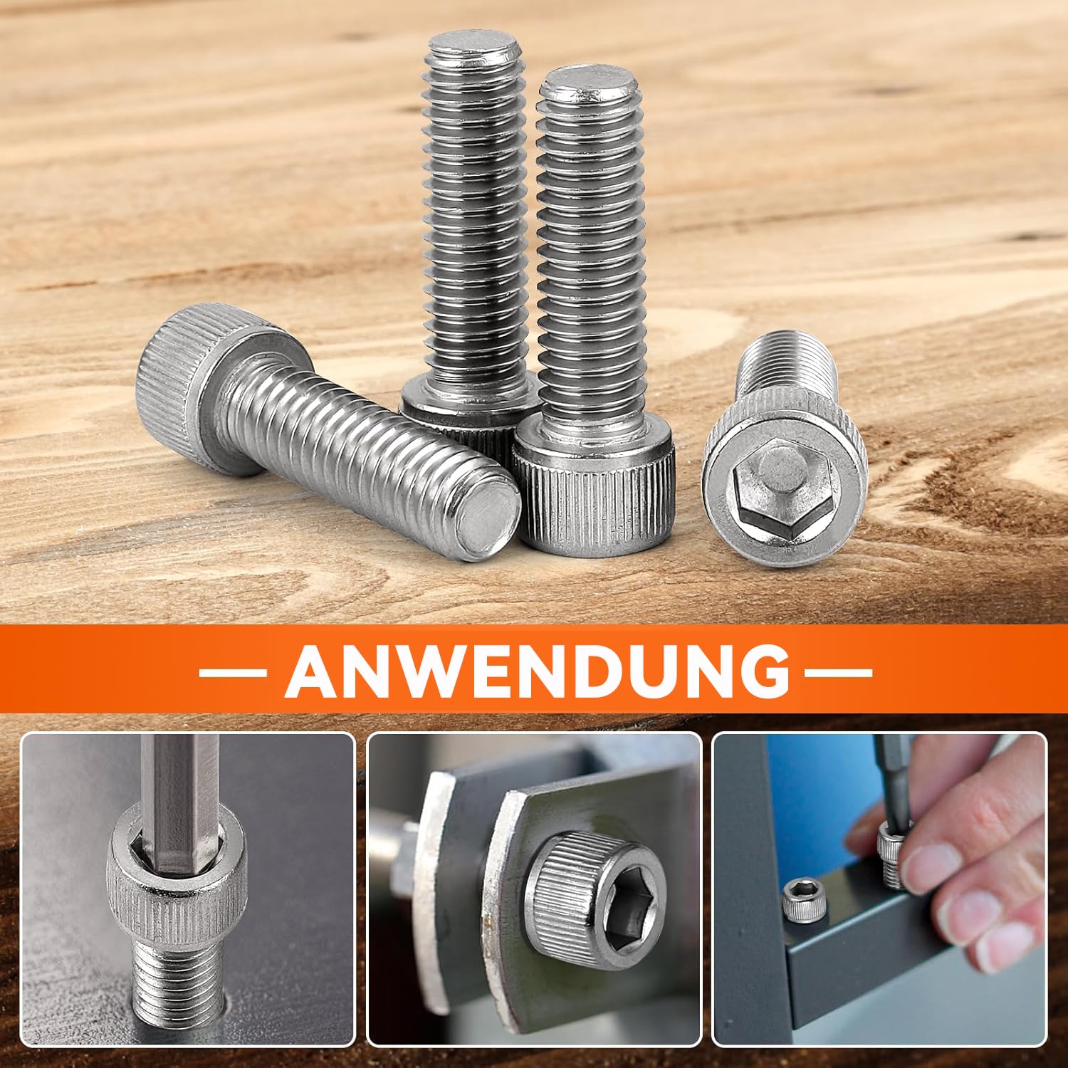 Dayalo 100 sztuk śrub M3 x 5, śruby z łbem cylindrycznym, śruby z łbem sześciokątnym, śruby z łbem płaskim, stal nierdzewna A2 V2A, pełny gwint, śruby imbusowe z kluczem