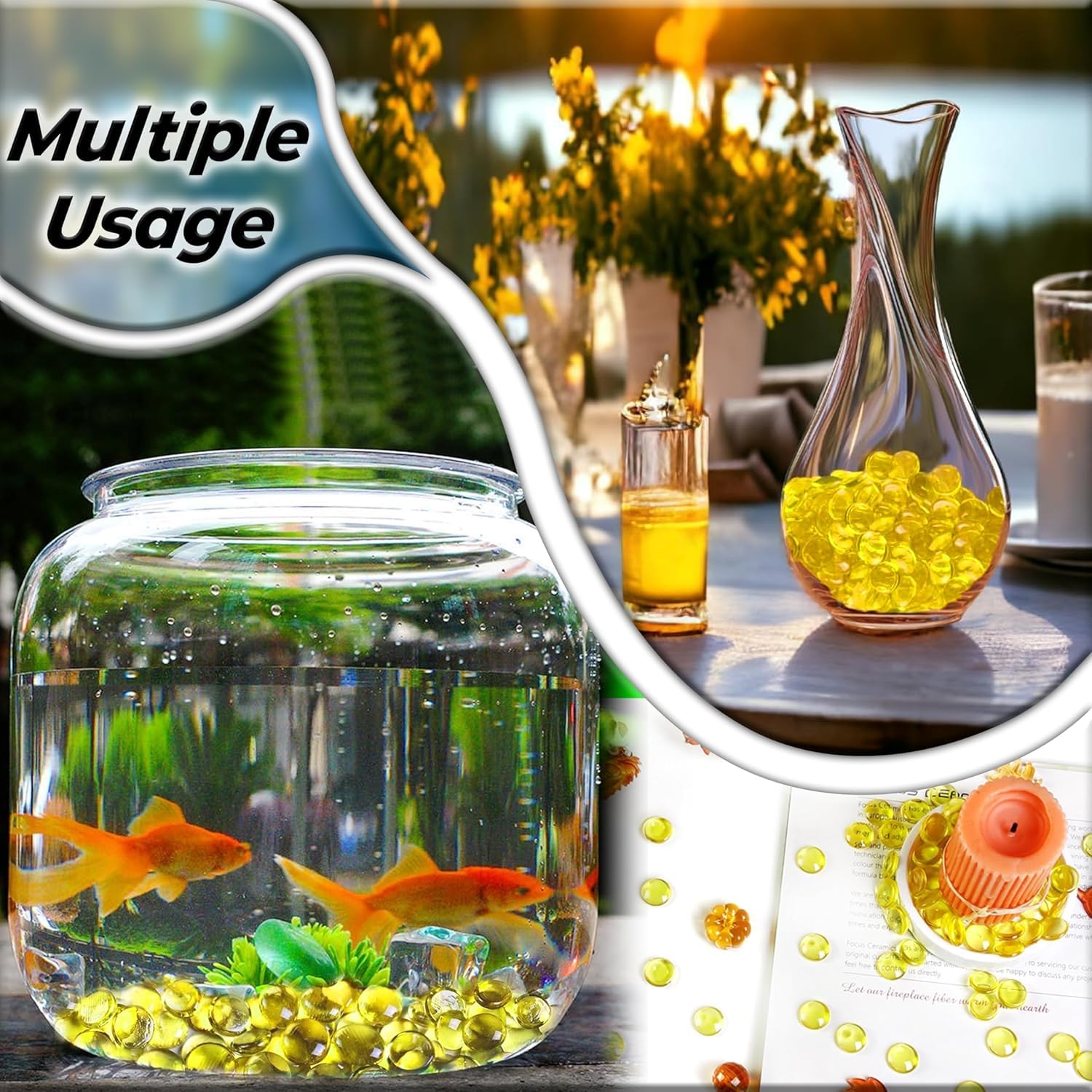 ARSUK – Galets de Verre Jaune 455 g 70-80 pcs Ø17-20 mm – Pierres Décoratives, Cailloux Plat, Perles de Verre, Gravier Aquarium, Remplissage Vase, Mariage, Art Floral, Mosaïque, DIY Décoration Maison