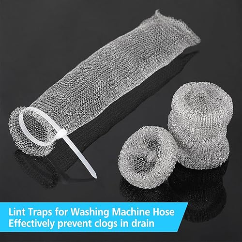 Miniatura 2 de Paquete de 200 trampas de pelusa para lavadora, manguera de lavadora, trampas de pelusa de acero inoxidable, filtro de malla para lavadora con