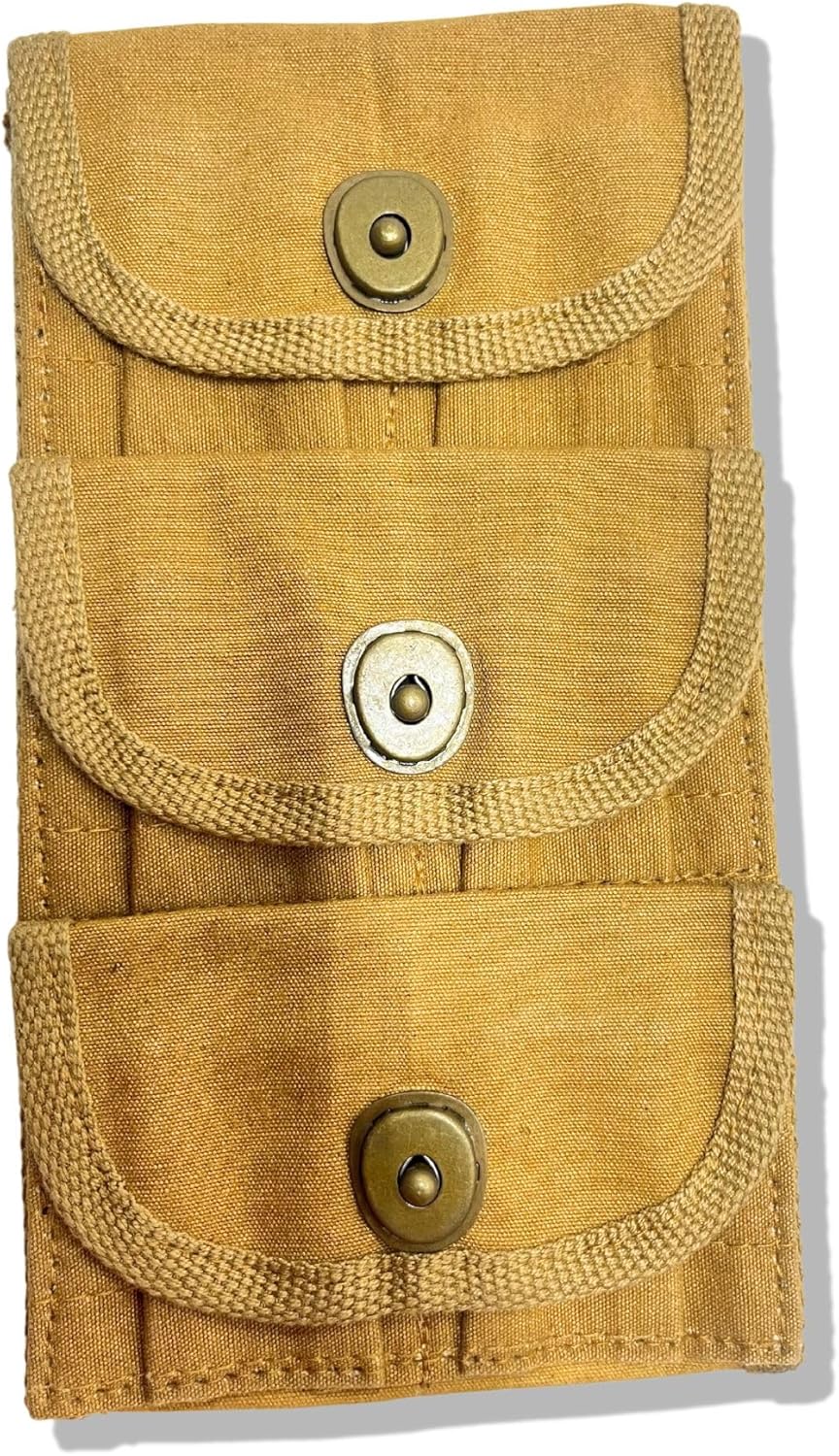 Warreplica US WWI 1917 3-Pocket Half Moon Clip .45 Cal Pouch with Belt – Reproduction for Collectors, Reenactment, Display, Military Costume, LARP, Tactical Props and Replica Firearm Accessories