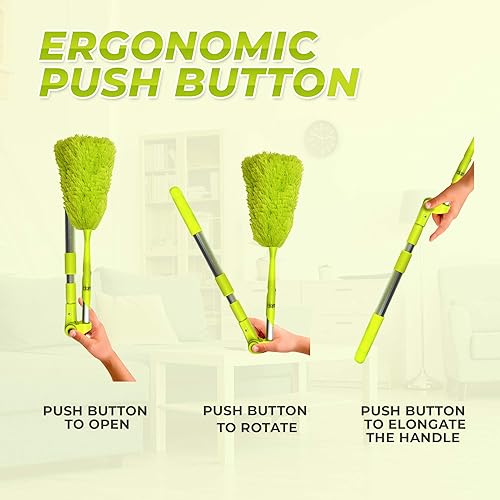 Miniatura 3 de plumero de microfibra de doble acción mojado y seco para el piso: quita la polvareda y trapea. Mano flexible telescópico que se ajusta hasta 66.5"