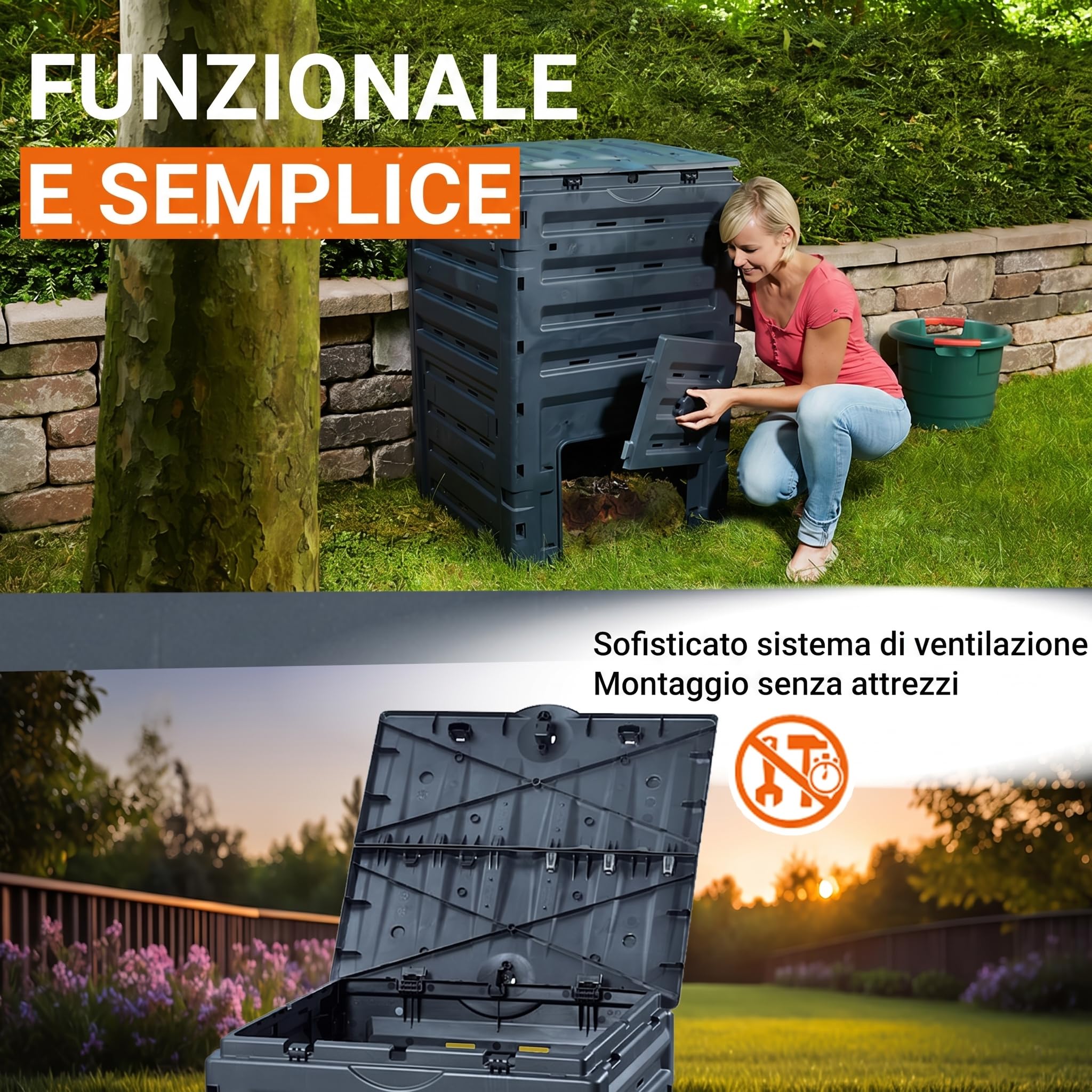 GARANTIA ECO-MASTER compostiera in plastica 300 litri nero