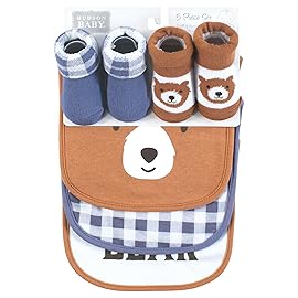 Hudson Baby Infant Boy Cotton Bib and Sock Set, Little Brown Bear, One Size