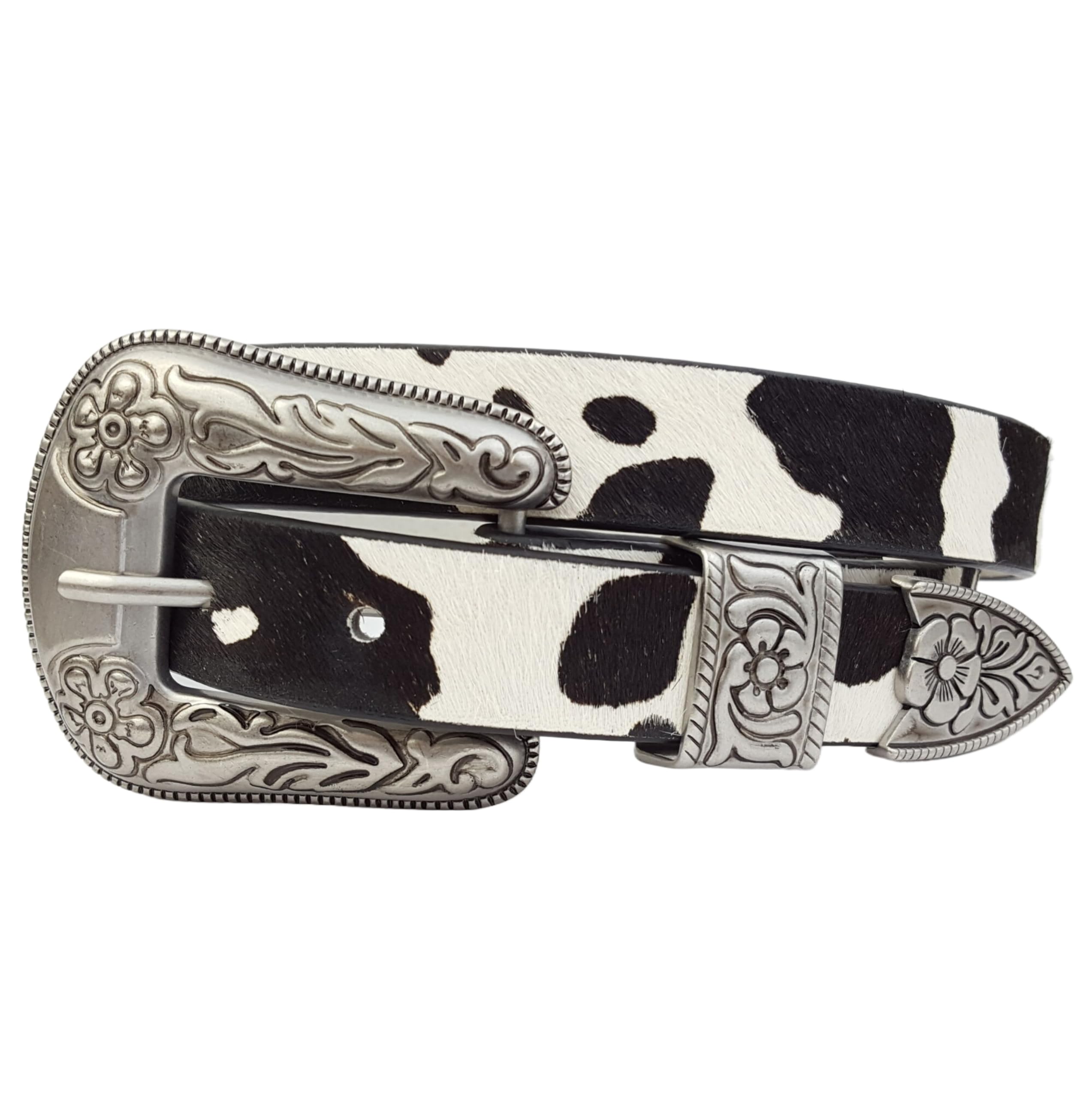 Cow Hair Leather Belt w. Western Buckle set Black M