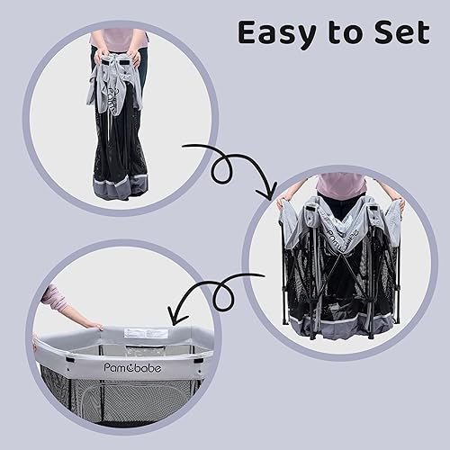 Miniatura 6 de Pamo Babe Corralito para bebés con toldo de protección solar, patio de juegos para interiores y exteriores para bebés y niños pequeños, tienda de