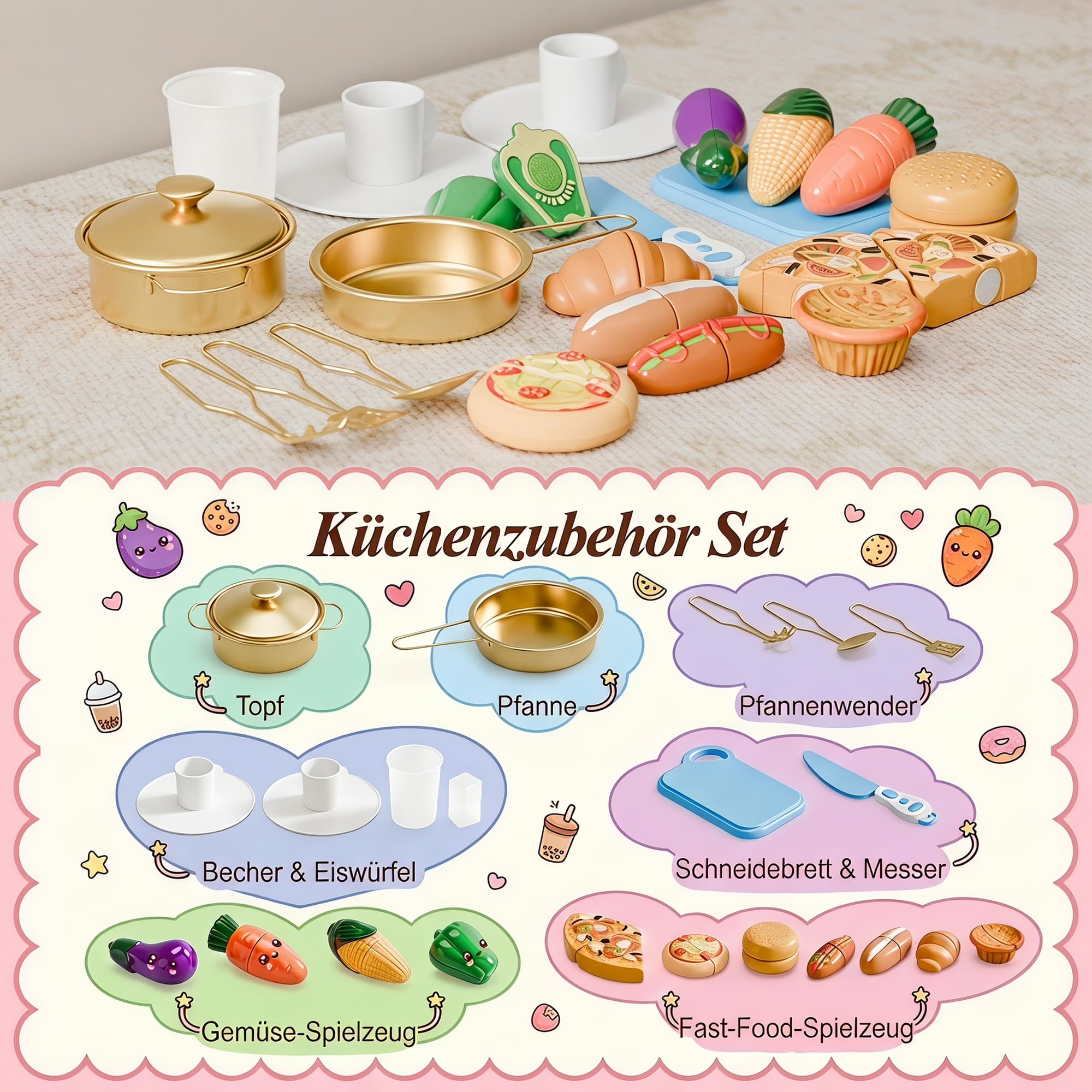Xilingol Kinderküchen aus Holz, Spielküche Kinder mit Licht und Soundeffekten, Geeignet für Kinder ab 3 Jahren mit Kinderküche Zubehör 21TLG. Weiß