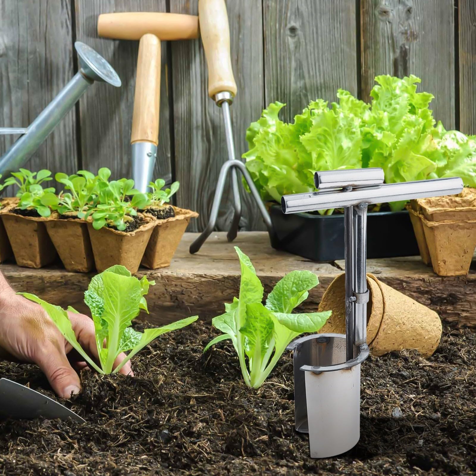 Trapiantatore portatile da giardino in acciaio inossidabile per scavare piantare bulbi maniglia strumento campionatore suolo per il trasferimento