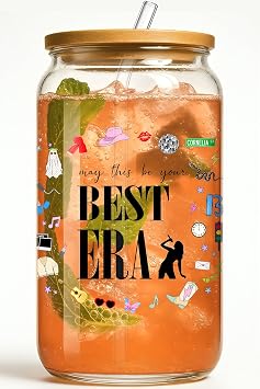 Taylor Best Era Glass Tumbler 16oz Iced Coffee Mug Cup for Music Fans, Birthday Party Gifts for Girls Women, Christmas Stocking Stuffers Gift for Girls Boys, Taylor Gifts Merch