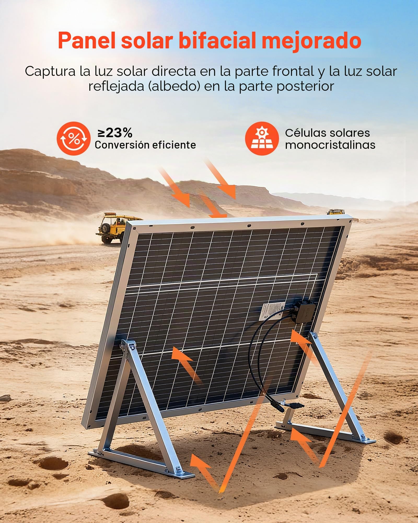 VEVOR Panel Solar 100W 2 Piezas, Módulo Solar Monocristalino Bifacial, Eficiencia 23%, Marco de Aluminio y Salida MC4, Protección IP67, para Autocaravanas Barcos Terrazas Hogar Sistema fuera de la Red