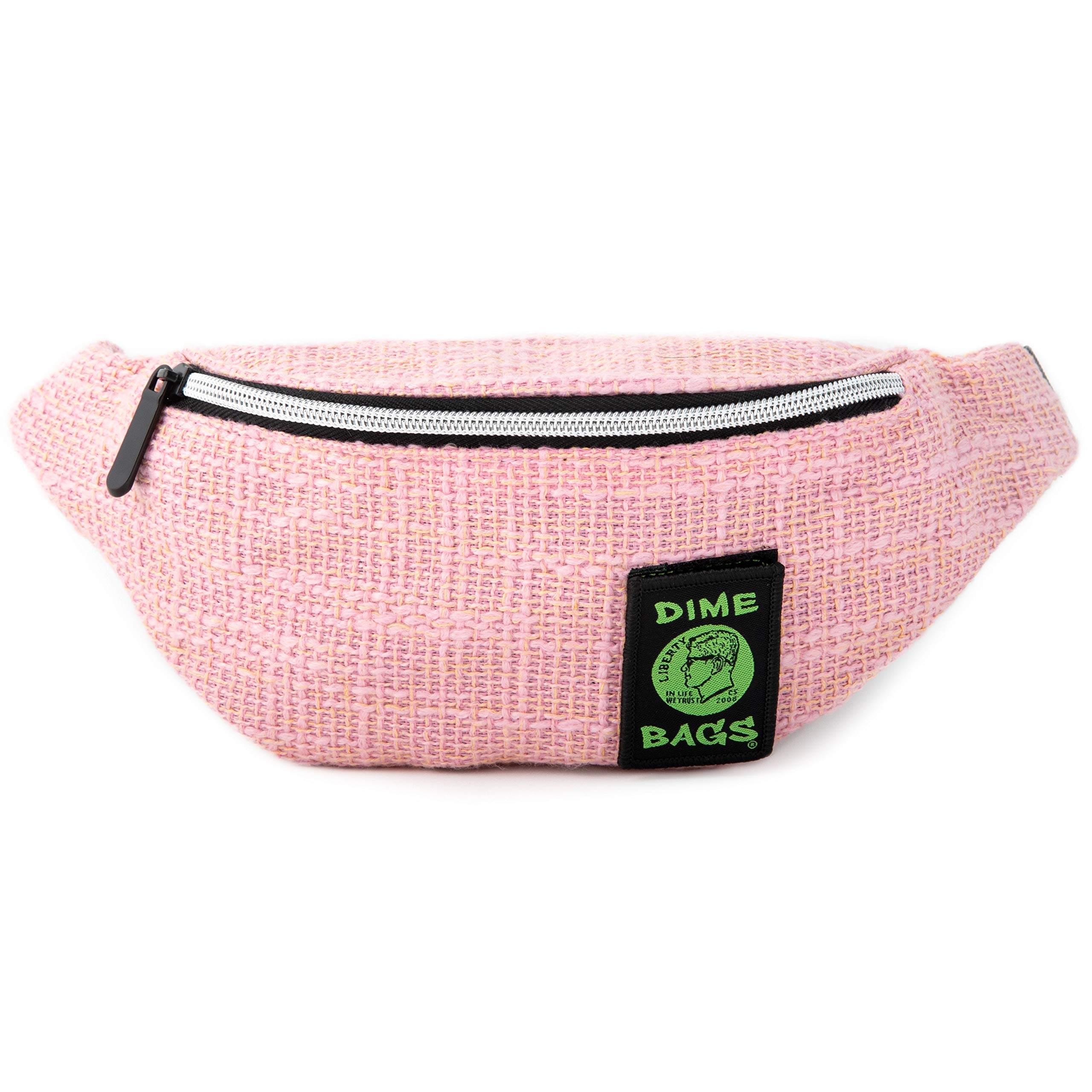 Dime Bags Fanny Pack, Durable Hempster Exterior, Compact Lightweight Waist Bag with Adjustable Strap for Everyday Use & Travel, Hidden Pocket & Interchangeable Patch (Pink)