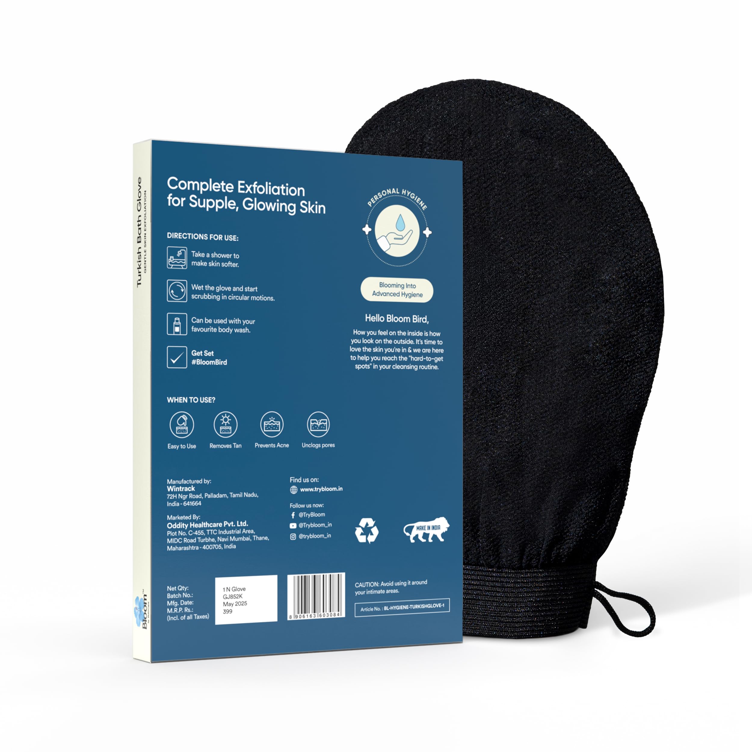 Bloom Turkish Bath Glove | (1 glove) | For Tan Removal and Exfoliation | Gently removes Dead Skin Cells | Improves Circulation - Image 7 thumbnail