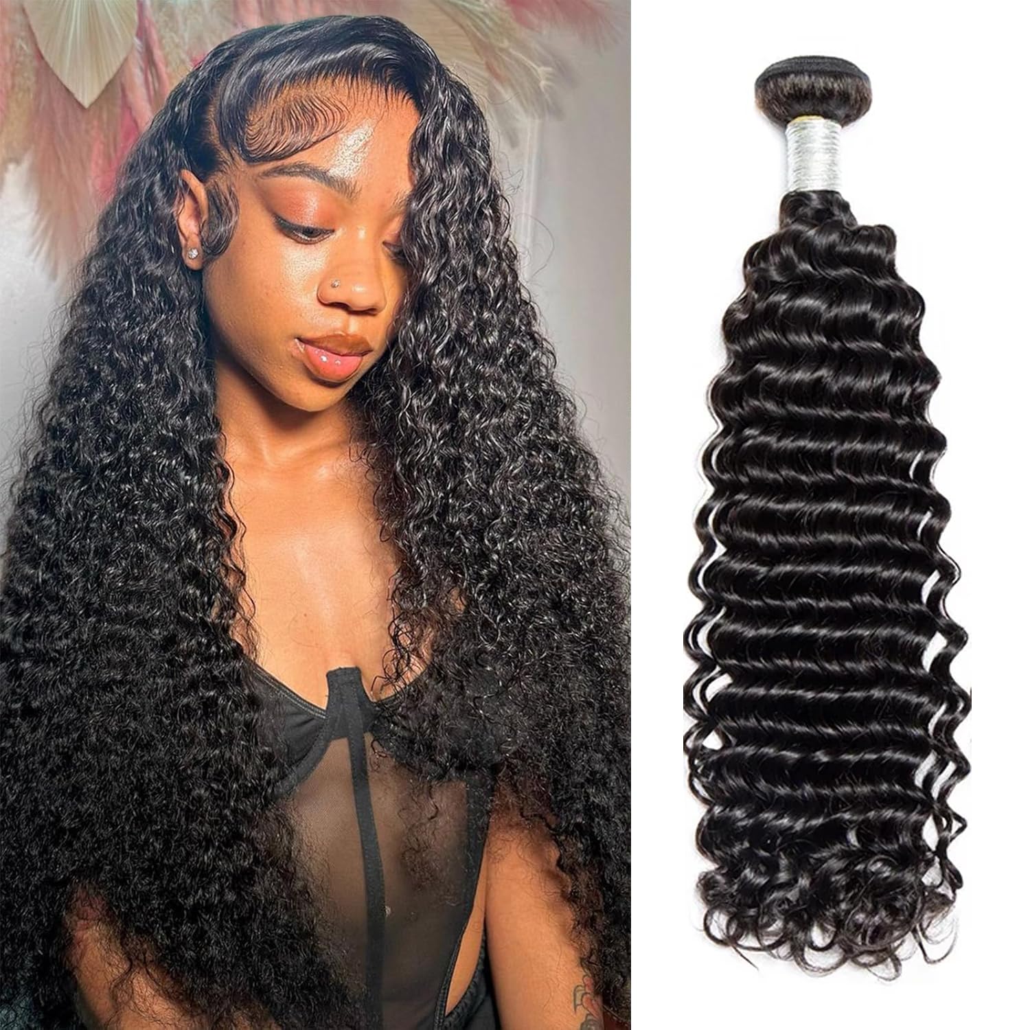 deep wave bundles 12a brazilian virgin human hair bundles 100% unprocessed natural color brazilian human hair extensions deep wave bundles, 14inch (100g)