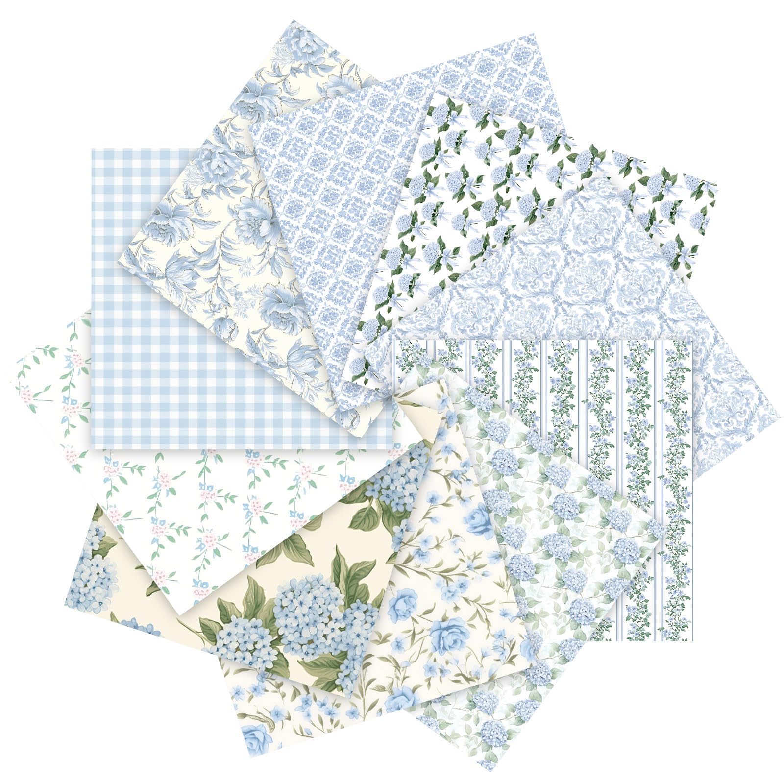 Tudomro 10 Pcs Blue Floral Fabric Squares Bundles 20 x 20 Inch Cotton Hydrangea Quilting Fabric Blue Spring Flower Fat Quarters Printed Cloth Quilt Patchwork Material for Sewing DIY Craft Supplie