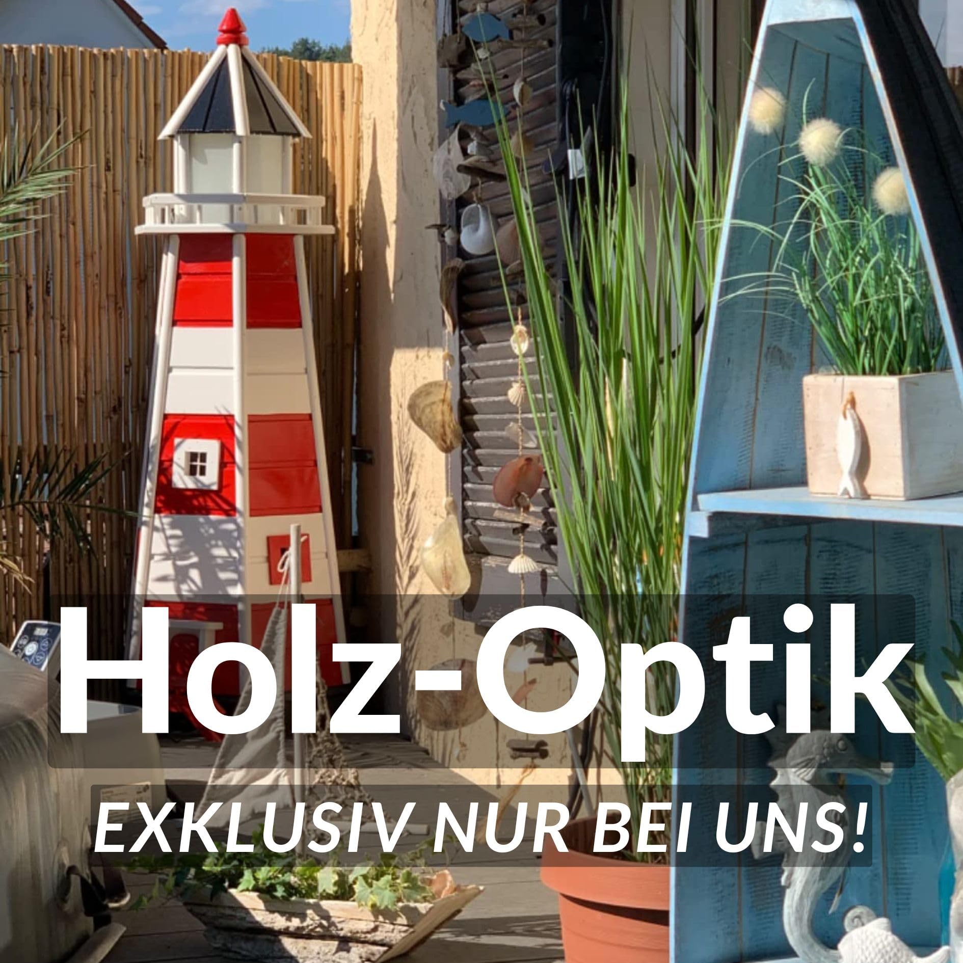 Deko-Shop-Hannusch Wunderschöner großer XXL Leuchtturm aus Holz mit SOLAR Beleuchtung Größen, Solarbeleuchtung, (rot/Weiss, 1,10 m)