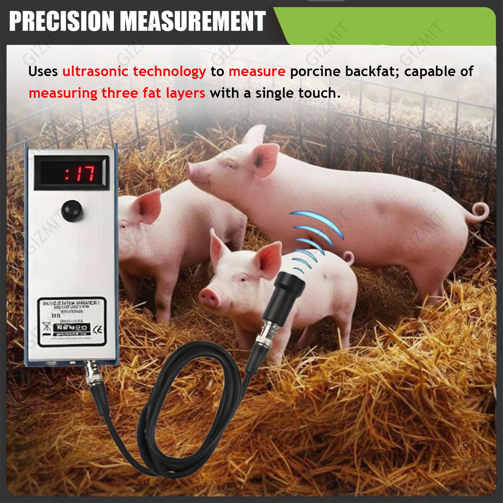 Detector de Grasa Dorsal para cerdas,medidor de Grasa Dorsal porcina,Dispositivo Veterinario de medición de Grasa Dorsal con Tres Luces indicadoras,Rango de medición de 4 a 45mm,para Granjas