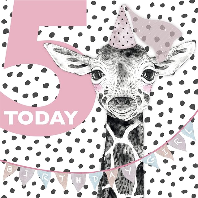 Cute Giraffe Birthday Card for Girl, Age 5