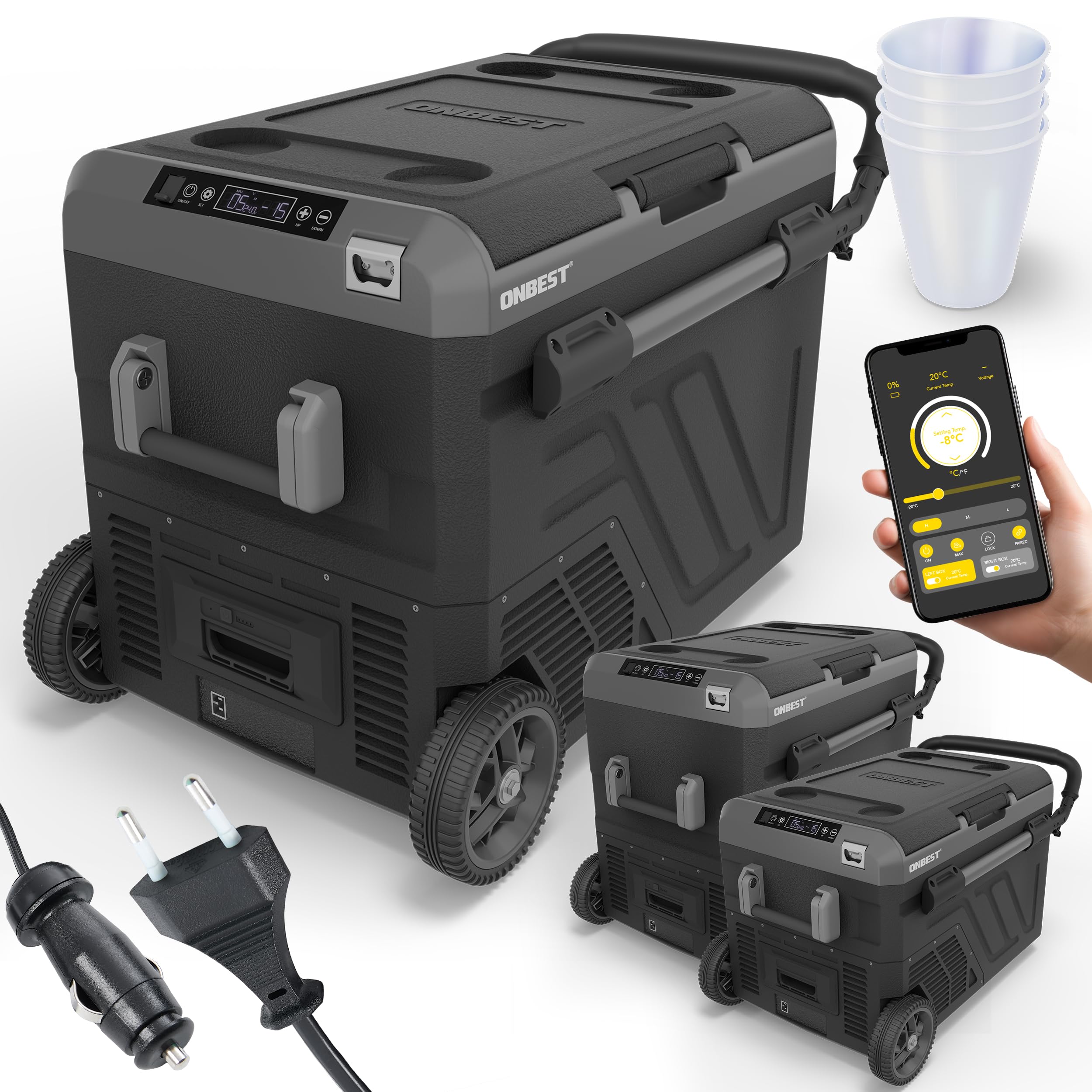 ONBEST Kompressor Kühlbox 40L 12V 230V Elektrische Gefrierbox Teleskophandgriff Mobile Autokühlbox