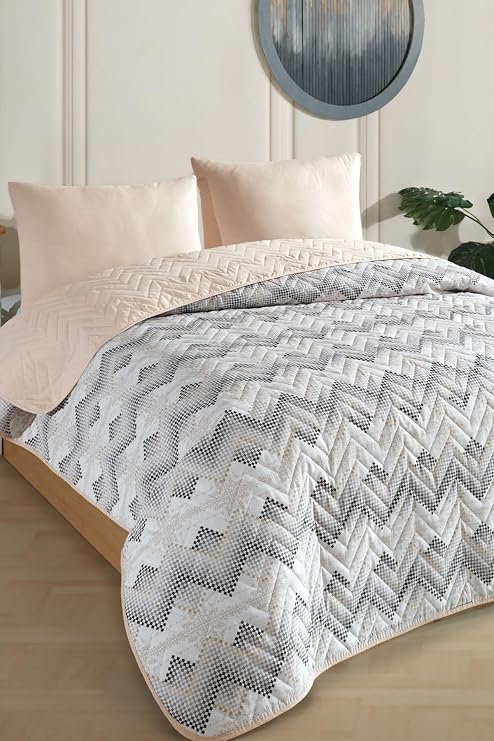 Formeya Double Pattern Quilted Double Sided Colored Pique Bedspread Set 200x230 cm (Sheetless) (Beige)