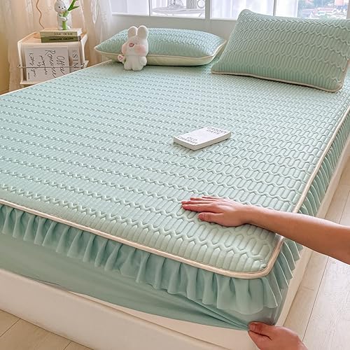 Miniatura 8 de Sábana bajera ajustable de fácil cuidado, sábana bajera de látex de seda de hielo fresco de verano, color liso, funda de colchón antideslizante para