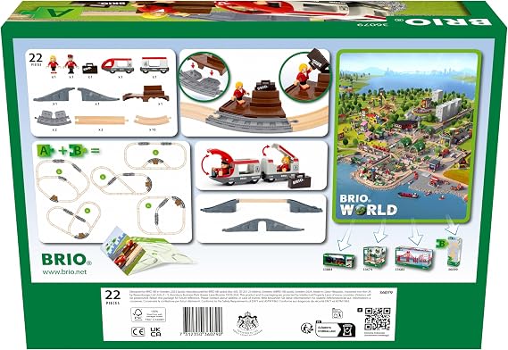 BRIO World – 36079 Starter Travel Train Set | 22-piece wooden toy train set for children over 3 years old