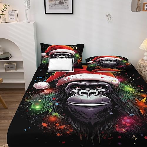 Miniatura 3 de Sábanas de chimpancé de Navidad tamaño Queen  Sábanas de cama de animales, microfibra suave, bolsillo profundo, sábanas y fundas de almohada con